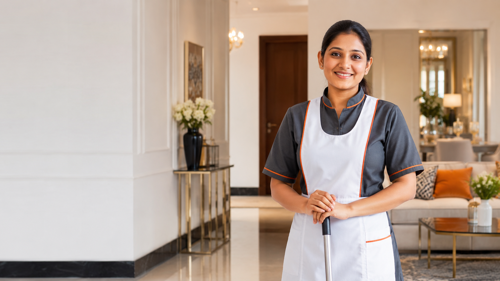 Professional maid cleaning service in a modern Karachi home